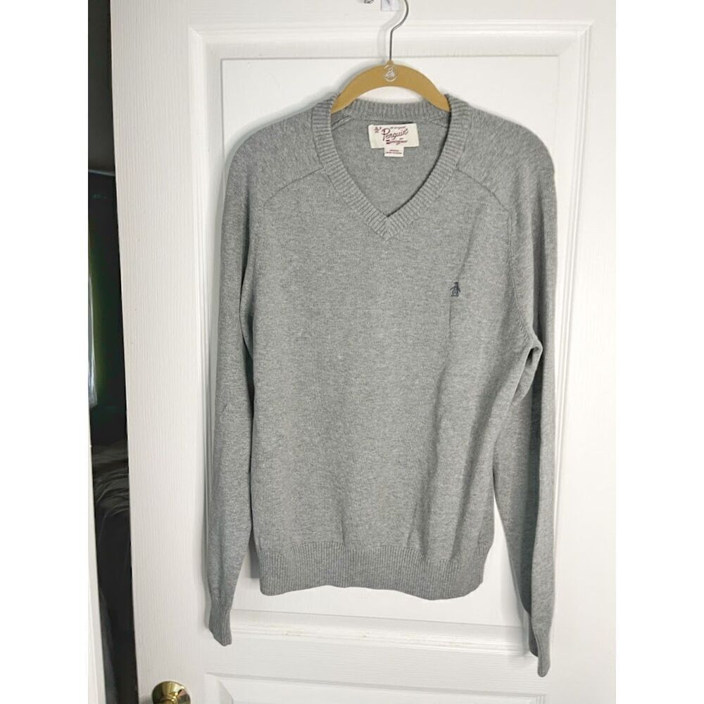 Penguin by Munsingwear Knit V Neck Long Sleeve 100% Cotton Sweater